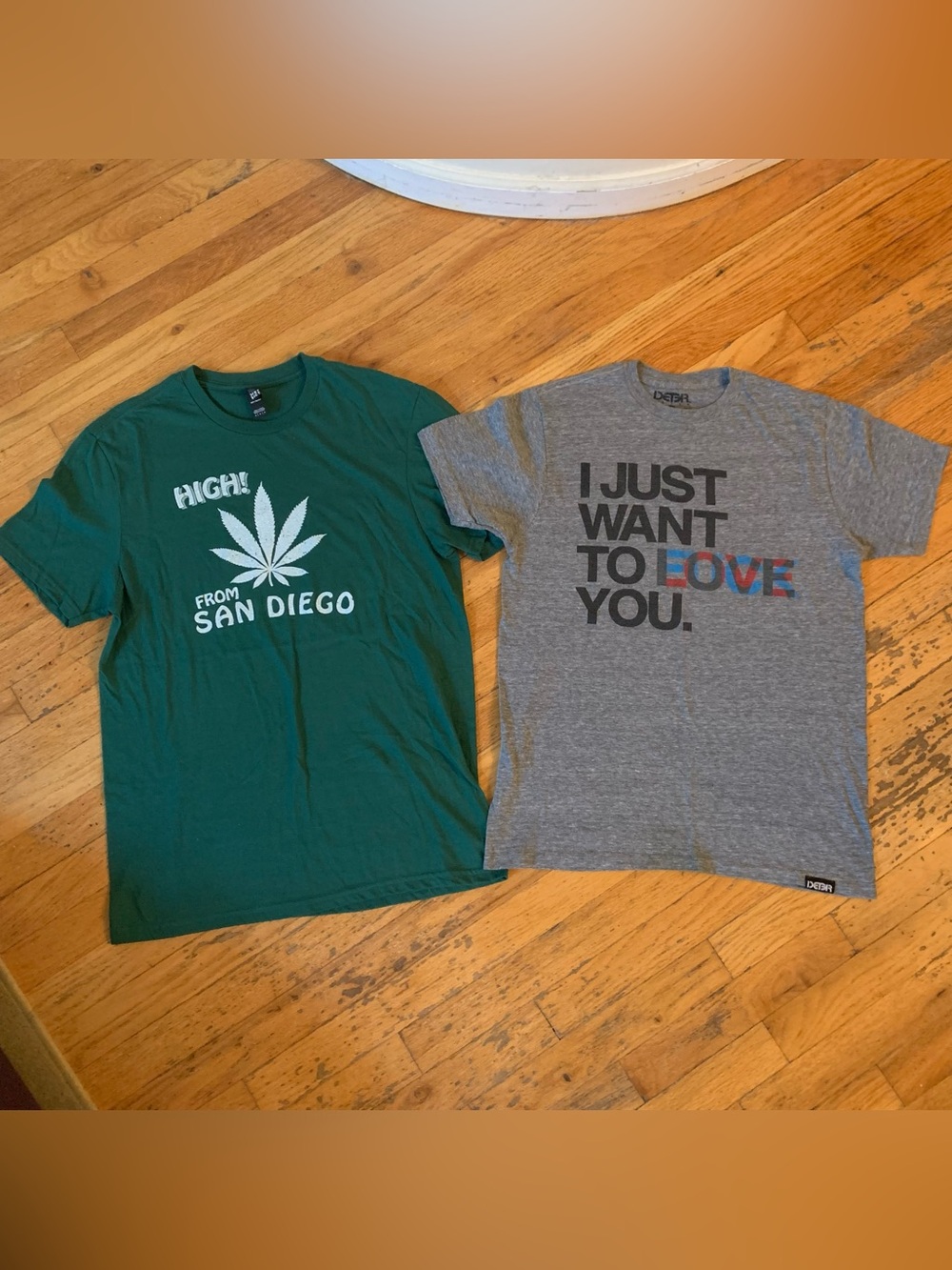 Bundle and 2 green and gray graphic tees size M